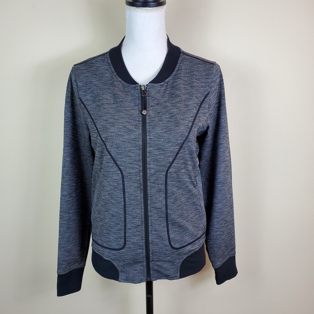 Athleta Womens Jacket S Black Gray Bombastic Full Zip Up Sweatshirt Small